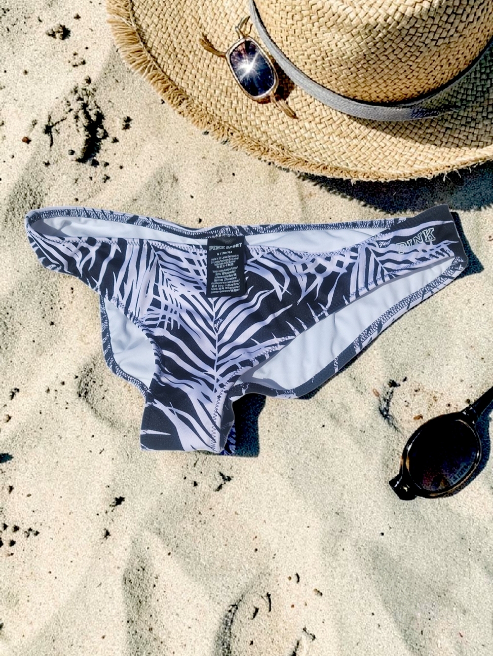 PINK Victoria's Secret Black & White Palm-Print Bikini Bottoms